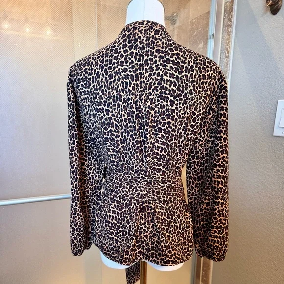 J. CREW Sara Drapey Wrap Brown & Black Leopard Print Blouse w Tie Bow - Picture 5 of 11